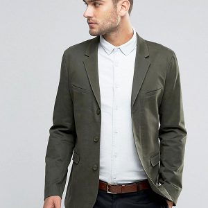 Skinny Blazer in Washed Cotton in Khaki