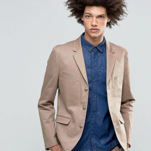 ASOS Skinny Blazer in Washed Cotton in Stone