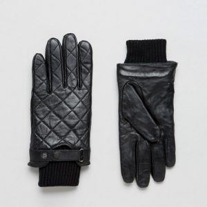 Barbour Qulited Leather Gloves In Black